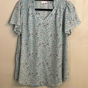 Hailey & Co. Blue Floral Blouse with Smocking Size S